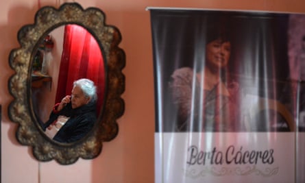 Maria Austra Berta Flores, the mother of indigenous Honduran environmentalist Berta Cáceres, receives a phone call on the first anniversary of her daughter’s deathB