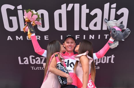 Froome celebrates on the podium after the stage.