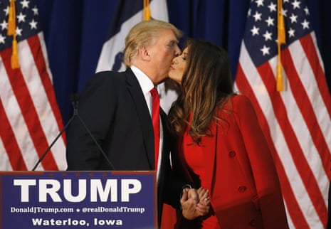 Donald Trump kisses his wife Melania, whose wedding dress cost $100,000.