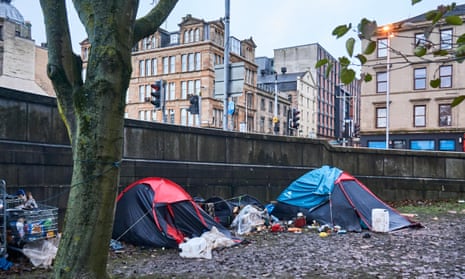 Homeless people sleeping in tents in Glasgow