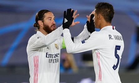 Real Madrid's Sergio Ramos and Rafael Varane