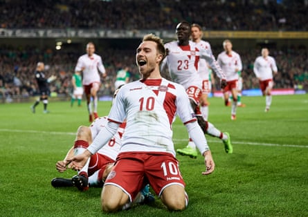 Christian Eriksen celebrates after scoring for Denmark in the play-off against Republic of Ireland which sealed a World Cup berth.