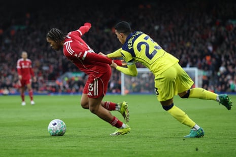 Pedro Porro is given the runaround by Rio Ngumoha.