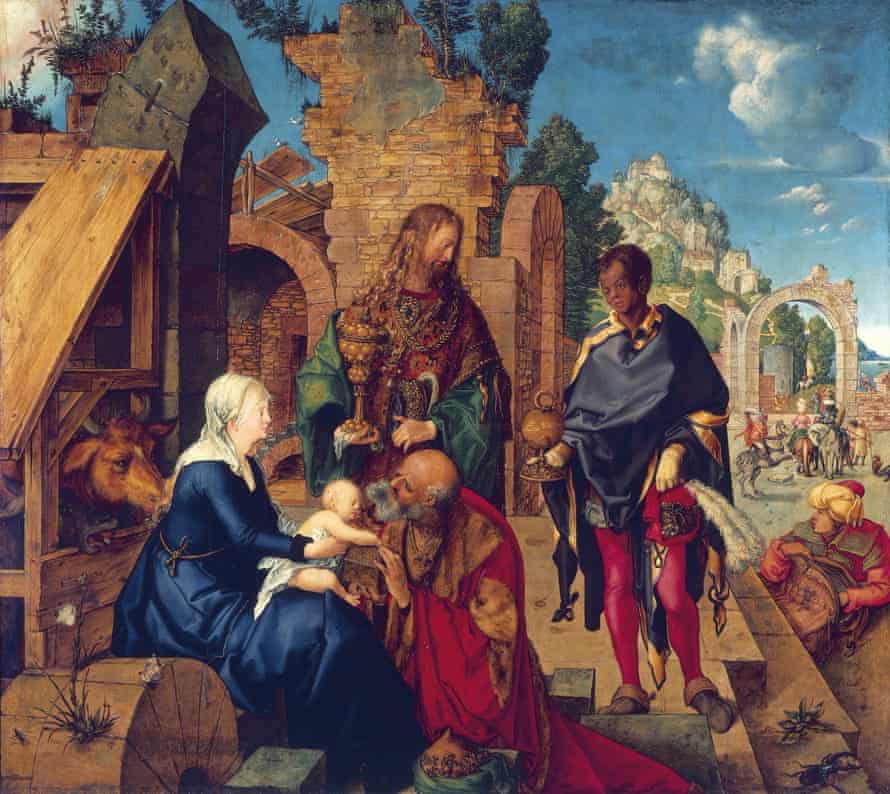 A monarch in red leggings … The Adoration of the Magi, 1504, by Albrecht Dürer.