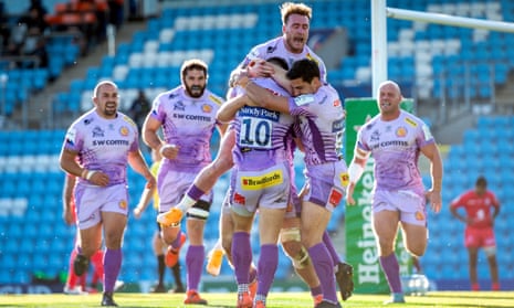 Exeter celebrate beating Toulouse to reach the Champions Cup final