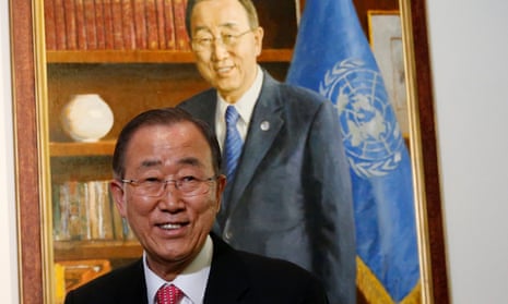 Outgoing United Nations secretary general Ban Ki-moon at the unveiling ceremony of his official portrait at United Nations headquarters in New York City Wednesday.