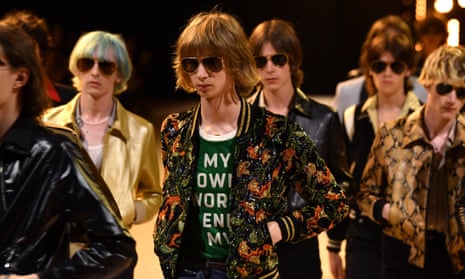 Models on the runway during the Celine menswear show in Paris. 