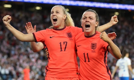 Lauren Hemp (right) celebrates with Beth Mead after scoring for England against the Netherlands last week.
