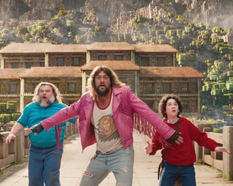 Jack Black, Jason Momoa and Sebastian Hansen in A Minecraft Movie.