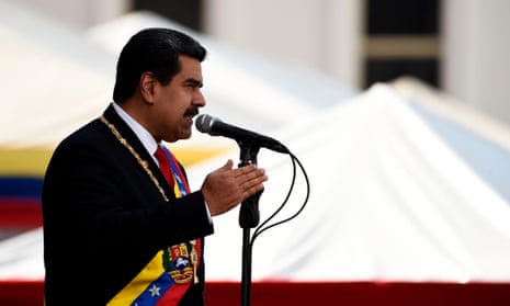 Venezuela’s president, Nicolás Maduro, delivers a speech during the swearing in at the Supreme Court in Caracas on Thursday.