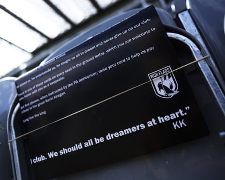 A card which will be used to create a tifo in remembrance of Kevin Keegan is seen on a seat.