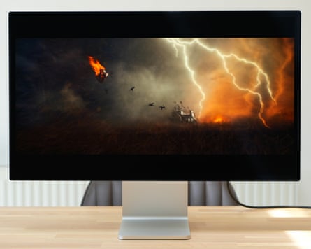 A scene from Mad Max Fury Road shown on an Apple Studio Display XDR.