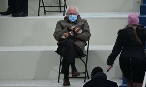 Bernie Sanders at the inauguration, in the pose that started it all.