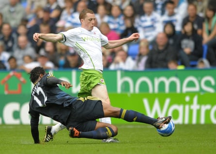 Mikel John Obi tackles Scott Davies during Reading’s 2009 pre-season friendly against Chelsea.
