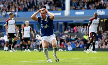 Nathan Patterson after missing one of Everton’s many chances in the opening game against Fulham.