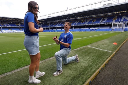 Joshua Jones proposes to his girlfriend Millie Richardson on the pitch