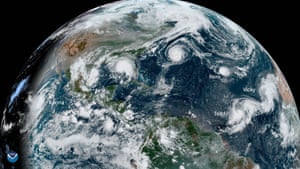The EarthSix tropical systems spanning the Atlantic and Pacific Oceans. The National Hurricane Centre say there are 5 named storms Paulette, Rene, Sally, Teddy, and Vicky in the Atlantic. In the eastern Pacific, Karina. This is the first time since 1971 that there have been five named storms, all at once, in the Atlantic Basin.