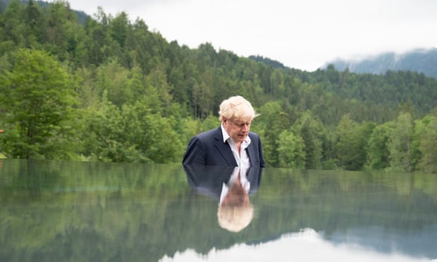 Boris Johnson on his way to a television interview during the G7 summit in the Bavarian Alps, Germany, last month.