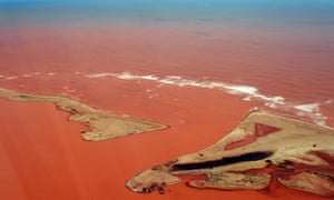 An aerial view of the Doce river which was flooded with toxic waste after a dam burst