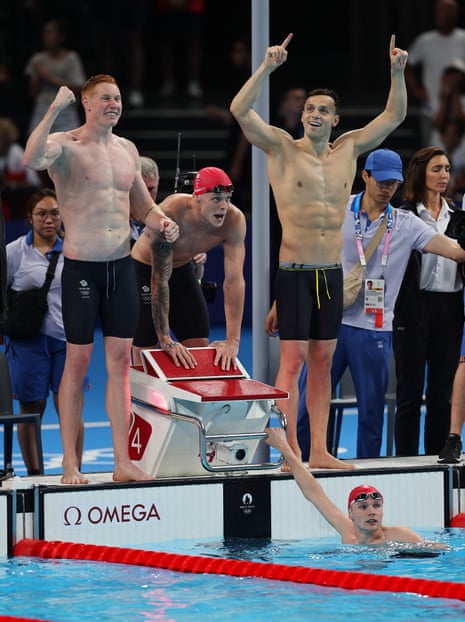Paris 2024 Olympics day four: triathlon postponed due to pollution; swimming, rowing to come – live Tom Dean, Matthew Richards, James Guy and Duncan Scott of Team Great Britain celebrate after winning gold.
