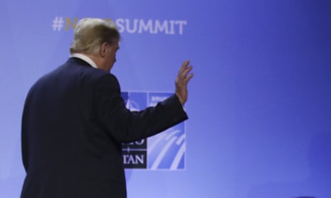 Donald Trump leaves Nato press conference