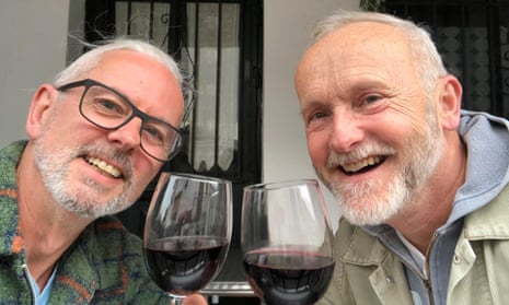 Andrew Wale (left) and Neil Allard holding glasses of red wine