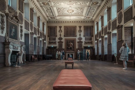 Wide view of the Great Hall and the ornate ceiling