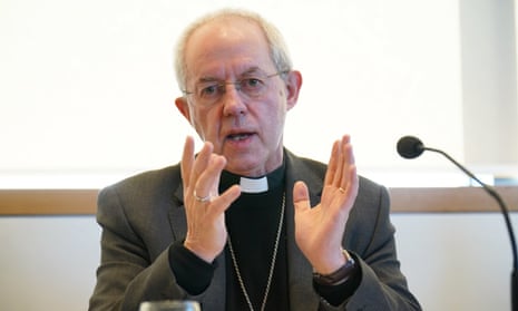 The Archbishop of Canterbury, Justin Welby, speaks in London after bishops in favour of gay marriage have praised the Church of England's decision to allow the blessing of same-sex partnerships on 20 January.