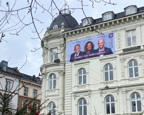 An advert of the Moderates party in Copenhagen, Denmark, on the morning after the 2026 parliamentary election.