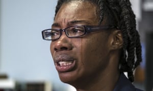 Breaion King is overcome with emotion as she describes being pulled from her car and thrown to the ground by an Austin police officer during a traffic stop in 2015.