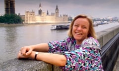 Mo Mowlam by the Thames with the House of Parliament in the background