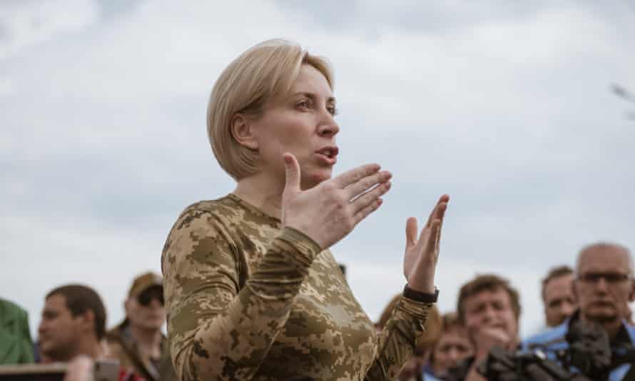 Ukraine’s deputy prime minister Iryna Vereshchuk addressing reporters earlier this month