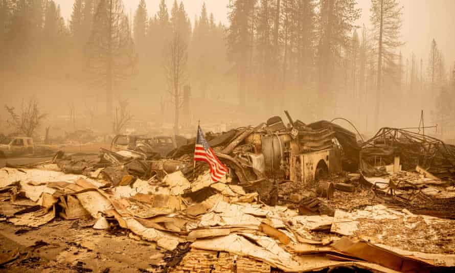 A burned fire station in downtown Greenville, California