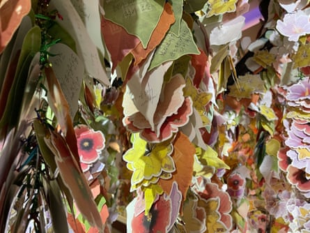 Messages and prayers for peace and reconciliation are affixed to a tree at the DMZ Museum in Goseong, South Korea.