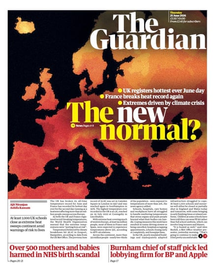 Front page of the Guardian 25 June 2026