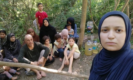 Baida Al-Saleh, in the foreground, says the group arrived on the islet on 14 July.