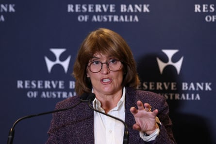 The RBA’s governor Michele Bullock speaks during a press conference in Sydney