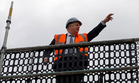 Boris Johnson visits a construction site in Warrington