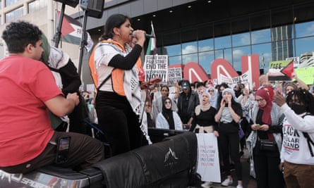 Pro-Palestine protesters gather outside CNN headquarters in Atlanta on Wednesday, to call for an end to the decades long Israeli occupation of Palestinian territories.