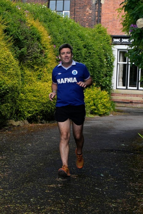 Andy Burnham going for a run near his home in Warrington, Cheshire.