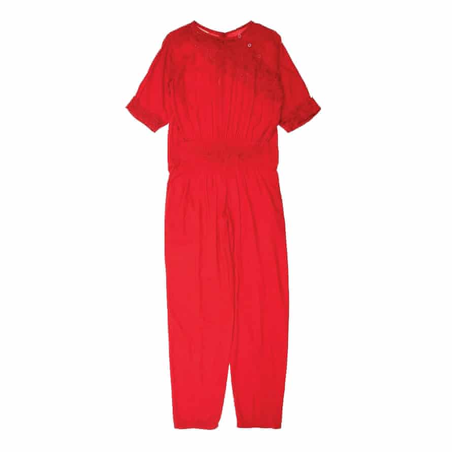 Red embroidered jumpsuit