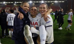Tottenham Hotspur v Manchester City - Adobe Women's FA Cup Quarter Final<br>LONDON, ENGLAND - MARCH 10: Celin Bizet, Rosella Ayane and Grace Clinton of Tottenham Hotspur celebrate after the Adobe Women's FA Cup Quarter Final match at Brisbane Road on March 10, 2024 in London, England. (Photo by Eddie Keogh - The FA/The FA via Getty Images)