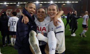 Tottenham Hotspur v Manchester City - Adobe Women's FA Cup Quarter Final<br>LONDON, ENGLAND - MARCH 10: Celin Bizet, Rosella Ayane and Grace Clinton of Tottenham Hotspur celebrate after the Adobe Women's FA Cup Quarter Final match at Brisbane Road on March 10, 2024 in London, England. (Photo by Eddie Keogh - The FA/The FA via Getty Images)