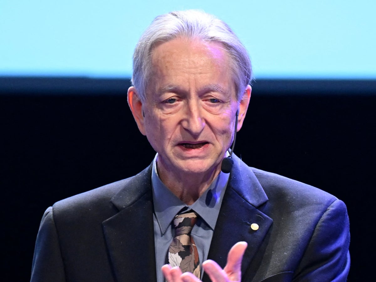 A graphic representing the 'godfather of AI' and AI's potential to wipe out humanity.