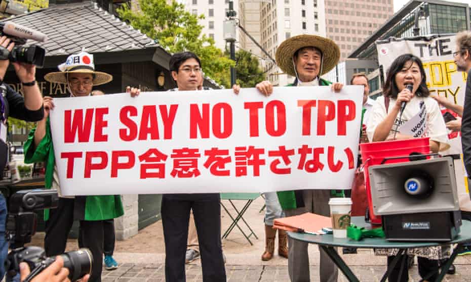 Japanese protesters oppose Trans-Pacific Partnership trade talks in Atlanta, USA