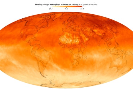 A satellite view of methane concentrations in Earth’s atmosphere in January 2016