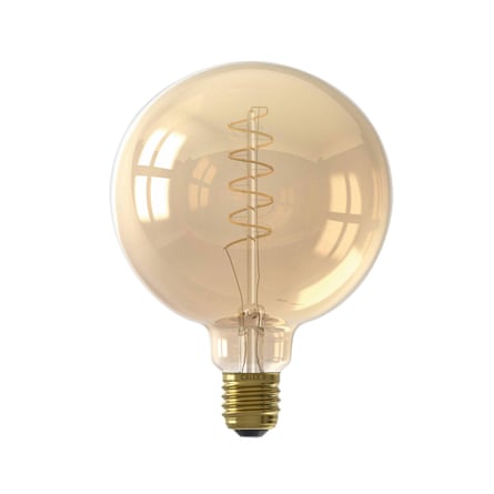 Calex 3.8W ES LED Curly Filament Dimmable G125 Globe Bulb, Gold