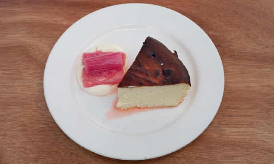 ‘Cheesecake is the ideal sweet-soft foil for the pink, glossy sour-sweet rhubarb’: cheesecake with rhubarb.