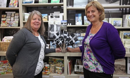 Ruth Maunder and Alison Jeffery from Launceston tourist information office with Cornish flags.