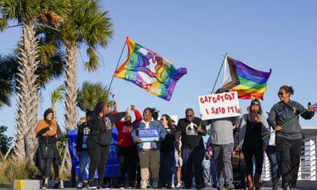 People protest against the ‘don’t say gay’ bill in St Petersburg, Florida, in March 2022.
